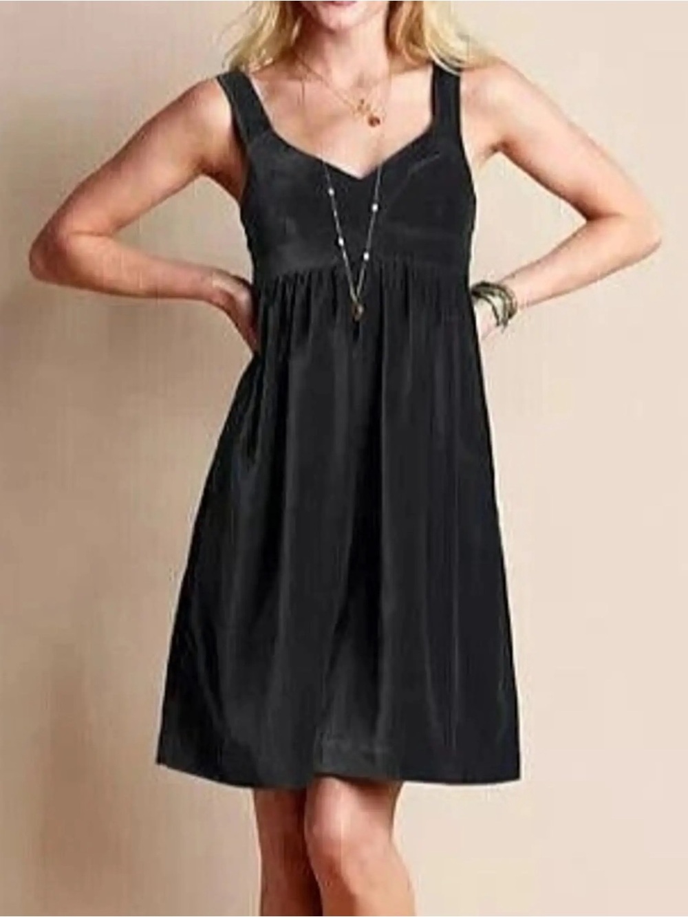 Lands' End Canvas Gothic Chic Black Velvet Empire Waist Mini Dress Size 8